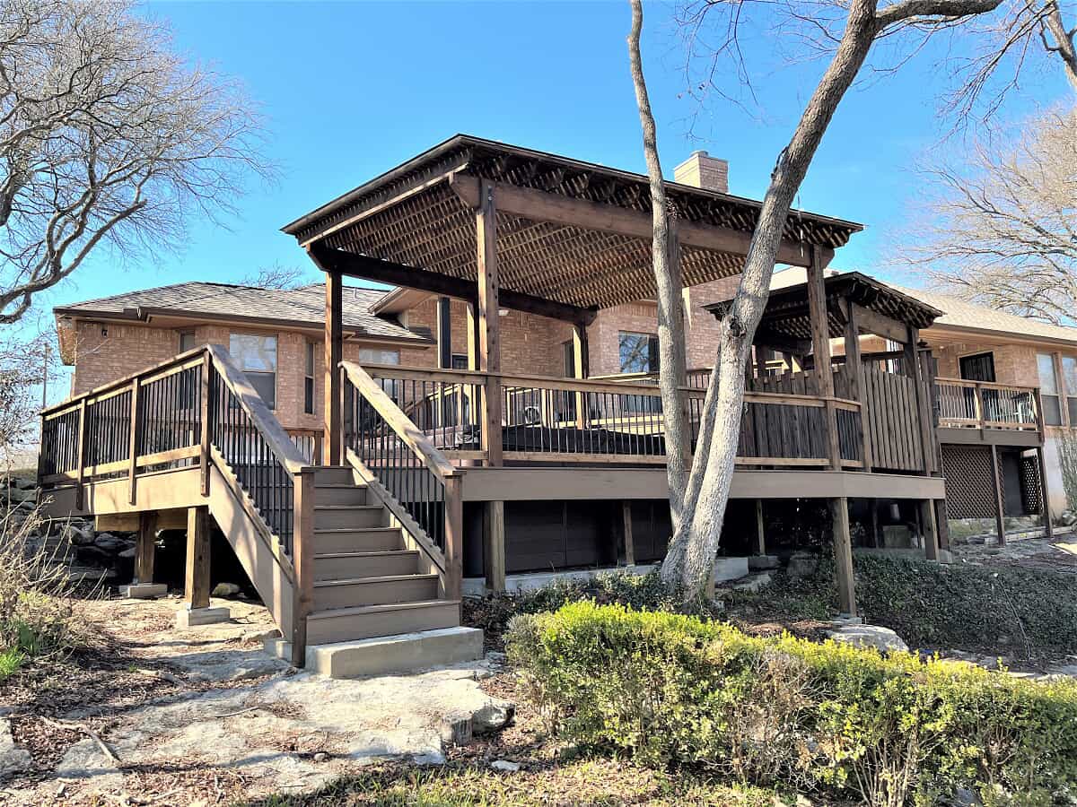 Custom Spa Deck with Overhead Cedar Pergola 